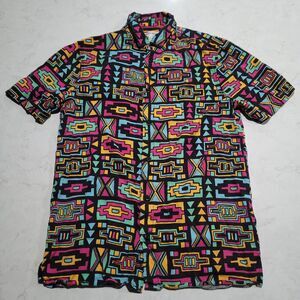 H&M Coachella Official Small Button Up Tribal Geometric Aztec Short Sleeve EUC